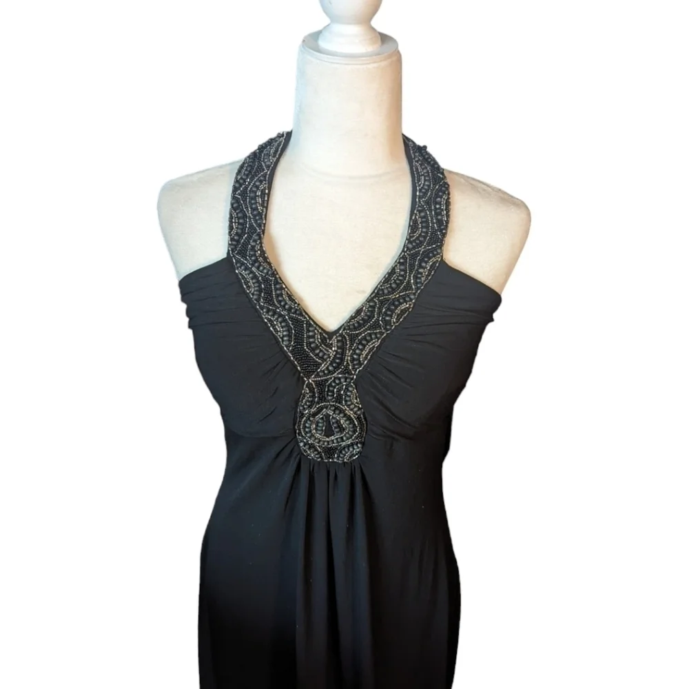 Y2K black Maxi Dress Gown halter Whimsigoth witchy sexy embellishments sz 8 - Picture 2 of 10